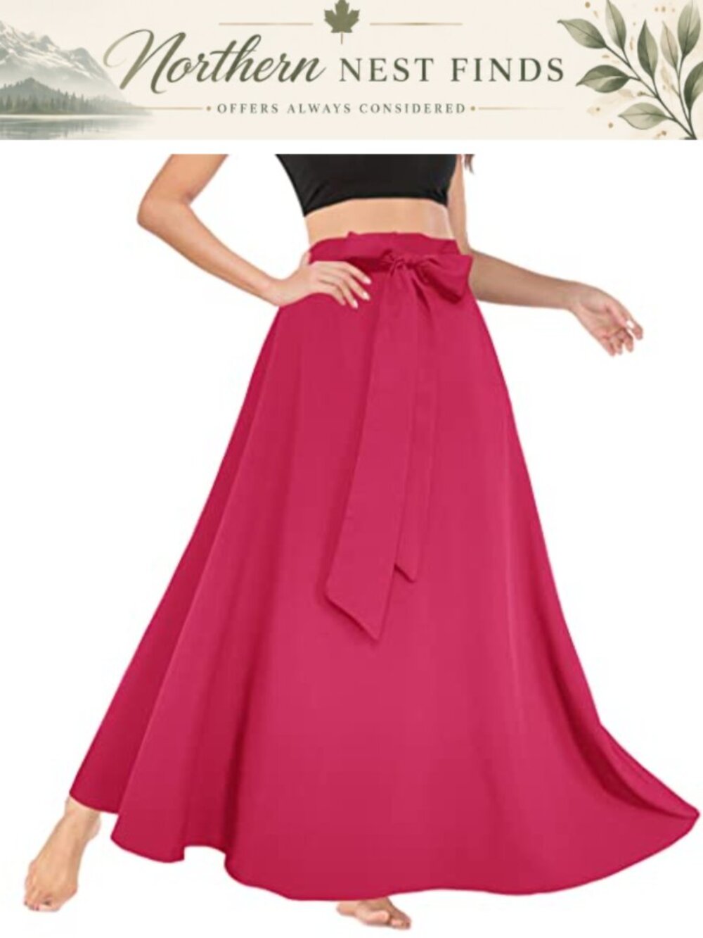 Women's High Waist A-Line Flowy Pleated Maxi Skirt with Pockets Tie Front
